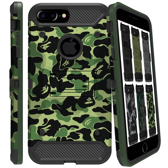 iPhone 7 Plus iPhone 8 Plus 5.5" [ 2016/2017 ] A1661 A1784 A1785 A1864 A1897 A1898 Military Printed Rugged Heavy Duty Case with Kickstand - Military Moss(Without Holster)