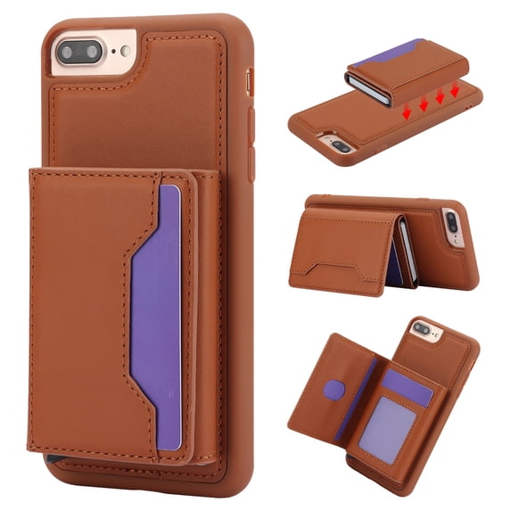 for iPhone 7 Plus/8 Plus 2 In 1 Detachable Magnetic Card Slots Back Case, PU Leather RFID Blocking Kickstand Fashion Shockproof Protective Phone Case Cover for iPhone 7 Plus/8 Plus, Brown
