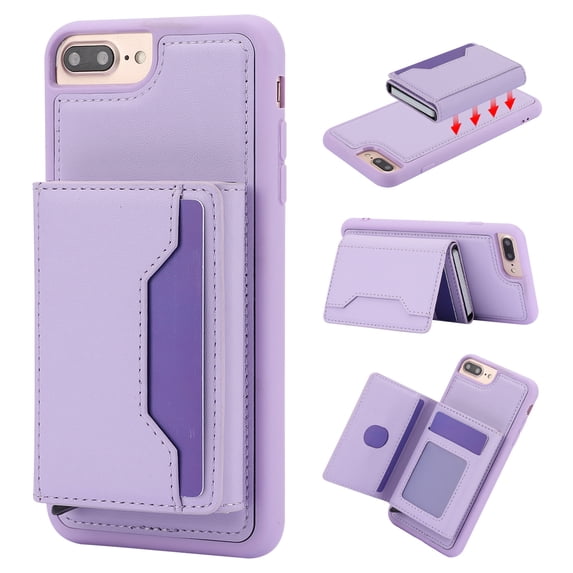 for iPhone 7 Plus/8 Plus 2 In 1 Detachable Magnetic Card Slots Back Case, PU Leather RFID Blocking Kickstand Fashion Shockproof Protective Phone Case Cover for iPhone 7 Plus/8 Plus, Purple