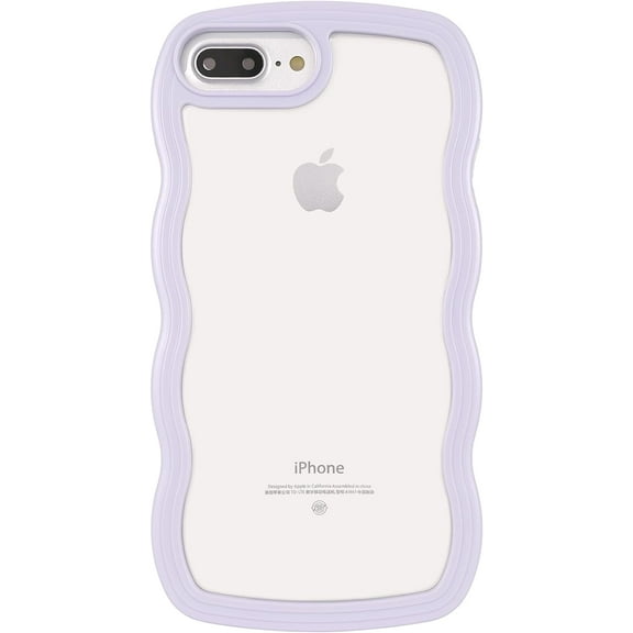 for iPhone 7 Plus/8 Plus Case, Cute Kawaii Glitter Sparking Curly Wave Frame Shape Design, Soft TPU + Hard PC Shockproof Protective Bling Phone Cover for Women Girls, Clear-Purple