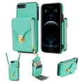 thumbnail image 1 of for iPhone 7 Plus, iPhone 8 Plus Case Wallet with Shoulder Strap for Women - Crossbody Lanyard,Zipper Pocket,Credit Card Holder,Shockproof - Metal Buckle Closure Premium PU Leather Case, Mint, 1 of 10