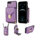 thumbnail image 1 of for iPhone 7 Plus, iPhone 8 Plus Case Wallet with Shoulder Strap for Women - Crossbody Lanyard,Zipper Pocket,Credit Card Holder,Shockproof - Metal Buckle Closure Premium PU Leather Case, Purple, 1 of 10