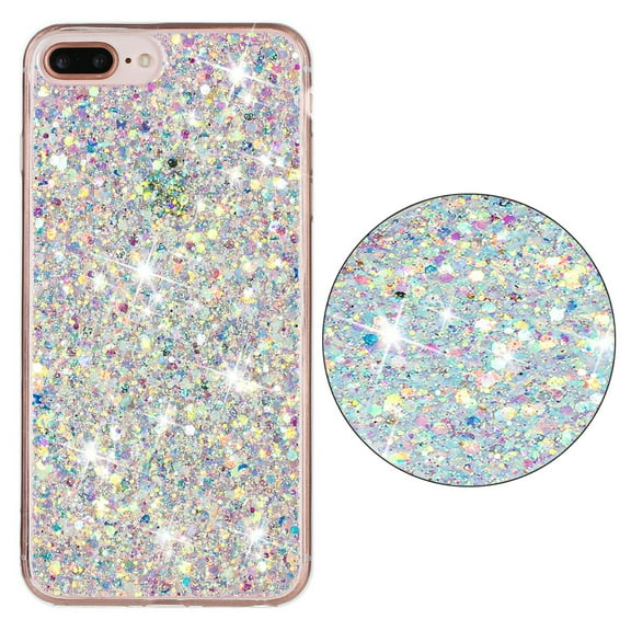 for iPhone 7 Plus/8 Plus Glitter Case, Cute Bling Sparkle Shiny Slim Soft Silicone Reflective Clear TPU Bumper Women Girls Shockproof Protective Phone Case for iPhone 7 Plus/8 Plus, White