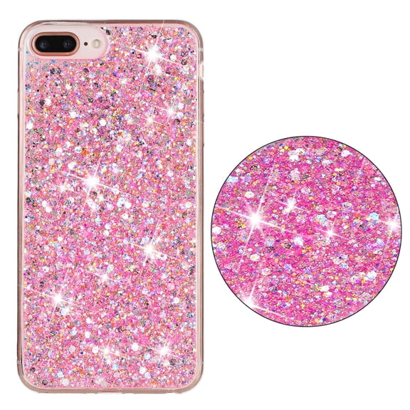 for iPhone 7 Plus/8 Plus Glitter Case, Cute Bling Sparkle Shiny Slim Soft Silicone Reflective Clear TPU Bumper Women Girls Shockproof Protective Phone Case for iPhone 7 Plus/8 Plus, Pink