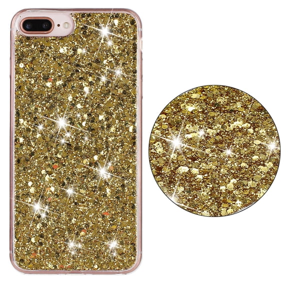 for iPhone 7 Plus/8 Plus Glitter Case, Cute Bling Sparkle Shiny Slim Soft Silicone Reflective Clear TPU Bumper Women Girls Shockproof Protective Phone Case for iPhone 7 Plus/8 Plus, Gold