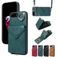 thumbnail image 1 of for iPhone 7 Plus/8 Plus PU Leather Back + TPU Frame Rugged Case, Classic 360 Rotating Ring Kickstand Card Slots Shoulder Strap Drop Protective Slim Fit Shockproof Phone Case Cover, Green, 1 of 13