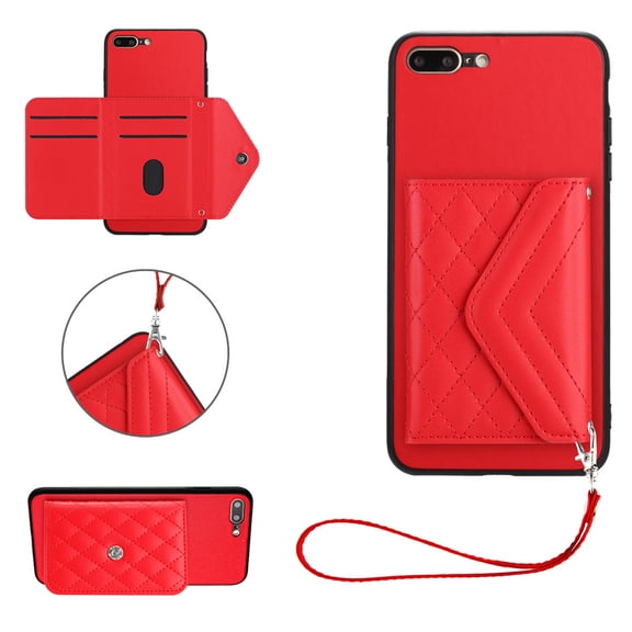 for iPhone 7 Plus/8 Plus Wallet Case with Card Holder, Elegant Durable PU Leather Protective Magnetic Closure Flip Phone Cover Kickstand RFID Blocking for Women Girls for iPhone 7 Plus/8 Plus, Red