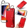 thumbnail image 1 of for iPhone 7 Plus/8 Plus Wallet Case with Card Holder, Hand Wrist Strap Loop Holder Kickstand, Finger Grip Ring PU Leather Double Buttons Shockproof Soft TPU Cover for iPhone 7 Plus/8 Plus, Red, 1 of 10