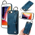 thumbnail image 1 of for iPhone 7 Plus/8 Plus Wallet Case with Card Holder, Hand Wrist Strap Loop Holder Kickstand, Finger Grip Ring PU Leather Double Buttons Shockproof Soft TPU Cover for iPhone 7 Plus/8 Plus, Blue, 1 of 10