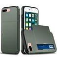 thumbnail image 1 of for iPhone 7 Plus, iPhone 8 Plus Wallet Case with Sliding Door Hidden Pocket Credit Card Holder Dual Layer Heavy Duty Shockproof Hard PC Hybrid TPU Phone Flip Protective Cover, Army Green, 1 of 8