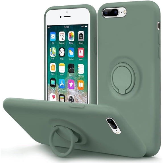 for iPhone 7 Plus Case, iPhone 8 Plus Case 5.5 inch with Ring Kickstand | Super Soft Microfiber Lining Anti-Scratch | Full-Body Shockproof Protective Case for iPhone 7 Plus / 8 Plus - Pine Green