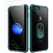 iPhone 7 Plus Case iPhone 8 Plus Case, [ Military Grade ] with [ Glass Screen Protector]15ft. Drop Tested Protective Case Kickstand Compatible with Apple iPhone 8Plus / iPhone 7 Plus -Dark green