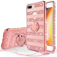 thumbnail image 1 of iPhone 7 Plus Case, iPhone 8 Plus Case, Glitter Cute Phone Case Girls Kickstand, Bling Diamond Rhinestone Bumper Ring Stand Protective Pink iPhone 7 Plus/ 8 Plus Case for Girl Women - Rose Gold Stripe, 1 of 6