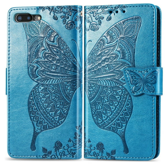 iPhone 7 Plus Case, iPhone 8 Plus Wallet Folio Case Magnetic Closure RFID Blocking Card Slots Kickstand Shockproof Absorption Double Protection Case for Apple iphone 7 Plus / 8 Plus, Blue