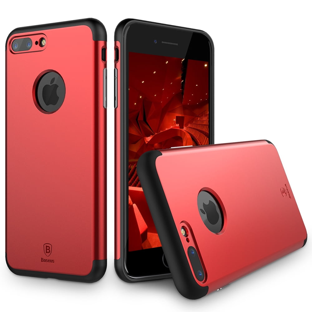 Plus Slim Scratch 7 Design for Resist Fit Fashion iPhone (Red) iPhone Plus Shockproof Cover Double Protection Appearance 7 Metal Apple Case, Case