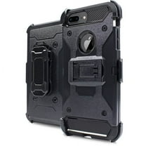 iPhone 7 Plus Case, STARSHOP Full Cover Heavy Duty Dual Layers Phone Cover with Kickstand and Locking Belt Clip-Black