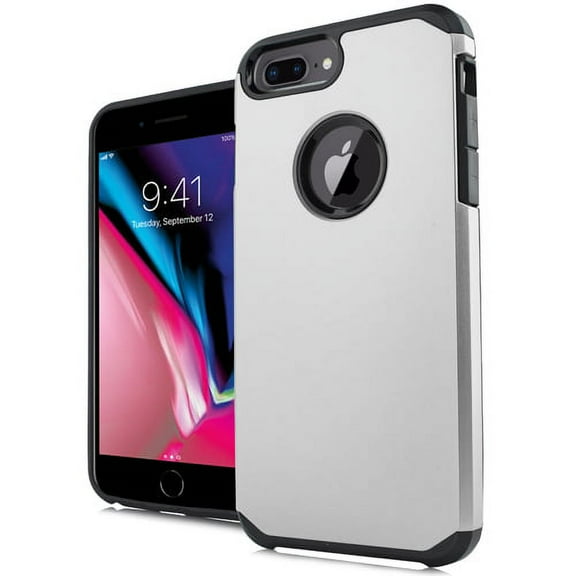 iPhone 7 Plus Case, With [Tempered Glass Screen Protector Included], STARSHOP Drop Protection Dual Layers Phone Cover - Silver