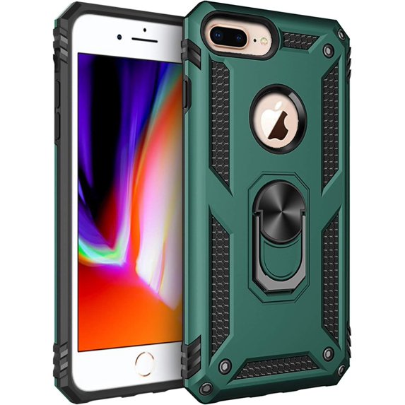 iPhone 7 Plus Case iPhone 8 Plus Case, Extreme Protection Military Armor Dual Layer Protective Cover with 360 Degree Swivel Ring Kickstand (Green)