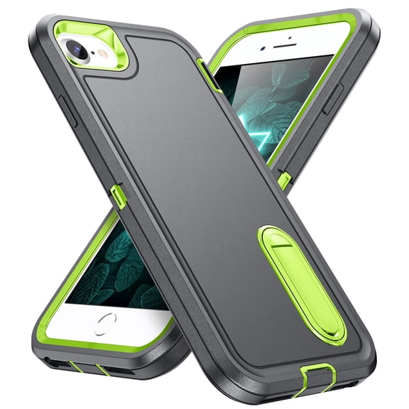 for iPhone 7 Plus Case / iPhone 8 Plus Case Kickstand Durable 3-Layer Military Grade Protective Cover Hybrid Silicone Heavy Duty Rugged Shockproof Screen Lip Raised Protection,
Gray+Green