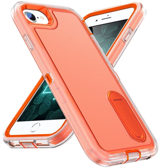 for iPhone 7 Plus Case / iPhone 8 Plus Case Kickstand Durable 3-Layer Military Grade Protective Cover Hybrid Silicone Heavy Duty Rugged Shockproof Screen Lip Raised Protection,
Clear+Orange