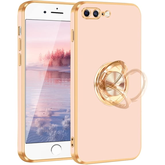 iPhone 7 Plus Case,iPhone 8 Plus Case with Ring Stand Holder Slim Thin Kickstand Magnetic Car Mount for Women Men Soft TPU Bumper Nonslip Drop Protectiive Case for iPhone 7/8 Plus,5.5"Rose Gold