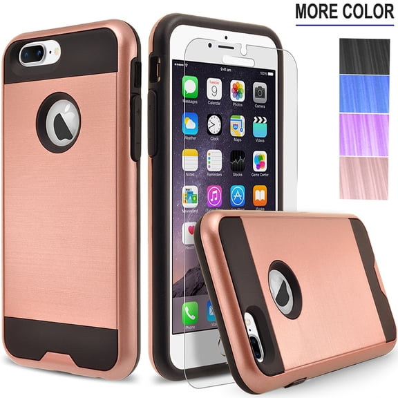 iPhone 7 Plus Phone Case, 2-Piece Style Hybrid Shockproof Hard Case Cover with [Premium Screen Protector] Hybird Shockproof And Circlemalls Stylus Pen (Rose Gold)