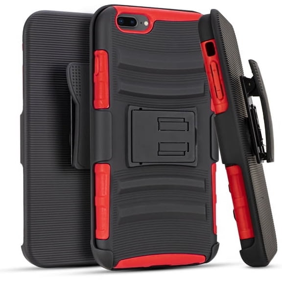 iPhone 7 Plus Phone Case, Dual Layers [Combo Holster] And Built-In Kickstand Bundled with Hybird Shockproof-Red