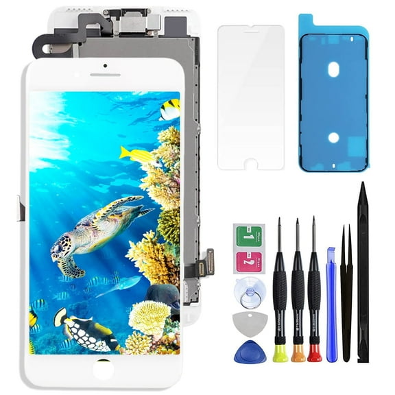 Screen Replacement for iPhone 7 Plus 5.5inch , LCD Display Digitizer Full Assembly Repair Kit with Front Camera Earpiece Speaker Sensor, Fix Tools A1661 A1784 A1785 (White)
