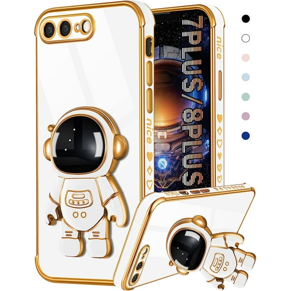 for iPhone 7 Plus/iPhone 8 Plus Case Astronaut Cute for Women Girls Girly Unique White Phone Cases with Astronaut Hidden Stand Kickstand 6D Design Cover for iPhone 7Plus/8Plus 5.5 inch