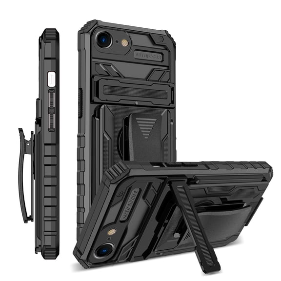 For iPhone 7 Plus / iPhone 8 Plus Case with Belt Clip Holster, Heavy Duty Military Grade Drop Protective, 360掳 Rotating Kickstand Shockproof TPU Shell Durable Rugged Cover, Black