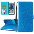 thumbnail image 1 of For iPhone 7 Plus / iPhone 8 Plus Case Bling Glitter Shiny Magnetic Closure Luxury PU Leather RFID Blocking Wallet Card Holder Hand Strap Folio Kickstand Flip Case Women Girls, Blue, 1 of 7