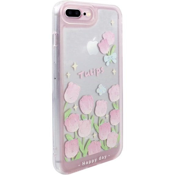 for iPhone 7 Plus/iPhone 8 Plus Case, Shockproof Soft TPU Back Case Dropproof Protection Phone Case Cover for iPhone 7 Plus/iPhone 8 Plus (5.5 inch), Blue Butterflies & Pink Flowers