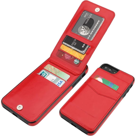 iPhone 7 Plus iPhone 8 Plus Case Wallet with Credit Card Holder, Premium Leather Magnetic Clasp Kickstand Heavy Duty Protective Cover for iPhone 7/8 Plus 5.5 Inch (Red)