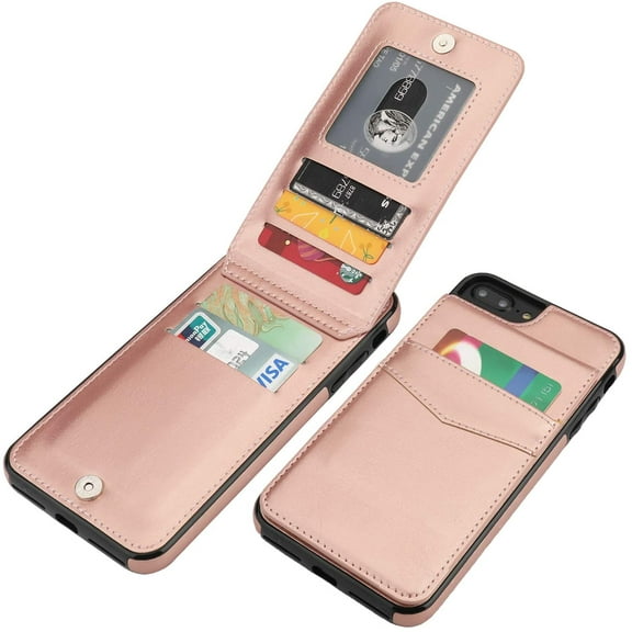 iPhone 7 Plus iPhone 8 Plus Case Wallet with Credit Card Holder, Premium Leather Magnetic Clasp Kickstand Heavy Duty Protective Cover for iPhone 7/8 Plus 5.5 Inch(Rose Gold)