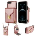 thumbnail image 1 of for iPhone 7 Plus, iPhone 8 Plus Case Wallet with Shoulder Strap for Women - Crossbody Lanyard,Zipper Pocket,Credit Card Holder,Shockproof - Metal Buckle Closure Premium PU Leather Case, Rosegold, 1 of 10