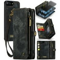 thumbnail image 1 of iPhone 7 Plus, iPhone 8 Plus Leather Detachable Wallet Zipper Case with 8 Card Slots Holder Magnetic case Flip Wallet Handle Wrist Strap Shockproof Pocket Handbag for Man Woman, Black, 1 of 9