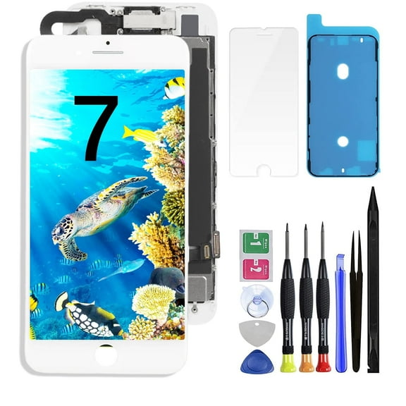 for iPhone 7 Screen Replacement with Home Button 4.7" 3D Touch LCD Display Digitizer Full Assembly with Fix Tools Front Camera Speaker Sensor Glass Screen Repair Kit A1660, A1778, A1779 White
