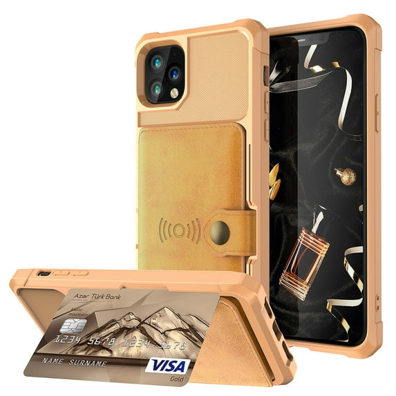 iPhone 7 Wallet Case, iPhone 8 Case, iPhone SE Case, Shockproof Rubber Card Holder PU Leather Phone Case Kickstand Protective Scratch Hybrid Bumper Shell for Apple iPhone 7 / 8 / SE 2020, Brown