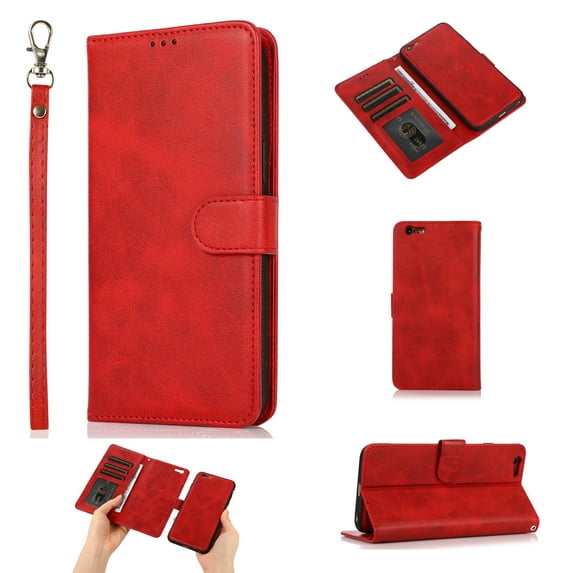 iPhone 7/iPhone 8 Case, Cover for iPhone SE 2020(2nd Gen), Allytech Support Magnetic Car Mount Detachable Case with Lanyard Wallet Vegan Leather Shockproof Stand Case for iPhone SE 2020, Red