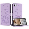 thumbnail image 1 of for iPhone 7 / iPhone 8 / iPhone SE 2022 & 2020 Phone Case Wallet, Embossed Cute Cat Pattern Purse Case Women Girls Wrist Strap [Card Cash Slots] [Flip Kickstand] PU Leather Protection Cover, Purple, 1 of 9