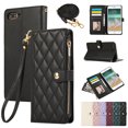 thumbnail image 1 of for iPhone 7 / iPhone 8 / iPhone SE 2022 & 2020 Wallet Case with Zipper Pocket Card Holder & Crossbody Lanyard Strap & Wrist Strap, Flip Kickstand PU Leather Magnetic Folio Handbag Purse Case, Black, 1 of 8