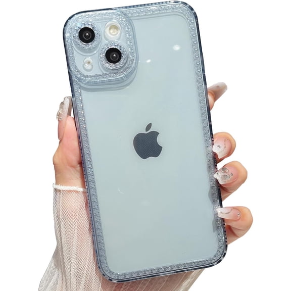 for iPhone 7plus/8plus Sparkly Cute Transparent Case, Soft Silicone TPU, Camera Raised Protection, Anti-Slip and Anti-Shock, Glittering Suitable for Women, Girls - Blue
