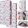 thumbnail image 1 of for iPhone 8/7/6/SE Leather Phone Case Wallet Gilding Bronzing Rose Flower Butterfly Folio Flip Cover Kickstand, RFID Blocking Card Holder Cash Slot, Magnetic Clasp, Wrist Strap, 1 of 8