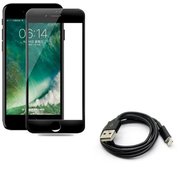 iPhone 8/7/6S/6 - Ceramics Screen Protector w Charger Cord USB Cable - Matte Black 3D Curved Edge Full Cover Anti Glare, Power Wire Sync Fast Charge Data for iPhone 8/7/6S/6