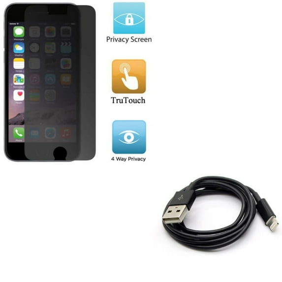 iPhone 8/7/6S/6 - Charger Cord 6ft USB Cable w Privacy Screen Protector - Power Wire Long Sync Fast Charge, Film TPU Anti-Peep Anti-Spy for iPhone 8/7/6S/6