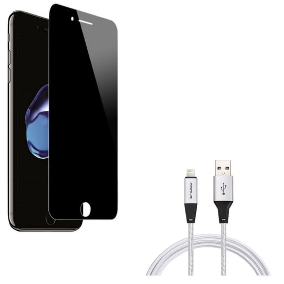 iPhone 8/7/6S/6 - Charger Cord 6ft USB Cable w Tempered Glass Privacy Screen Protector - Power Wire Braided Long Sync, Curved Anti-Spy Anti-Peep 3D Edge Case Friendly for iPhone 8/7/6S/6