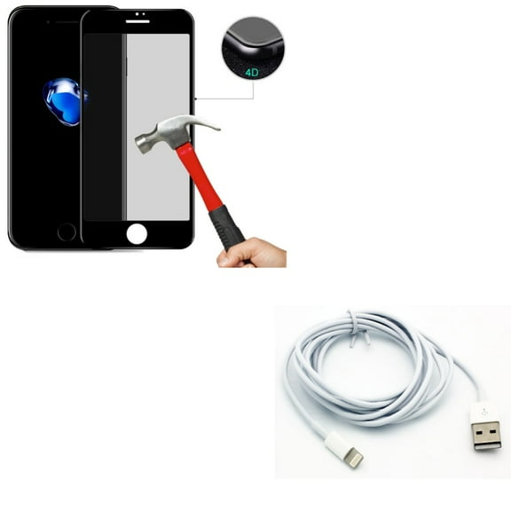 iPhone 8/7/6S/6 - Charger Cord 6ft USB Cable w Tempered Glass Privacy Screen Protector - Power Wire Long Sync Fast Charge, Curved Anti-Spy Anti-Peep 4D Edge Case Friendly for iPhone 8/7/6S/6