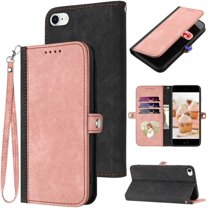 for iPhone 8 Case Wallet/iPhone 7 Case,for iPhone SE 2020/iPhone SE 3rd Gen Case,6/6S Flip Cases,Magnetic Leather Stand,RFID-Blocking Card Holder,Strap,Shockproof Protective Cover (Pink)