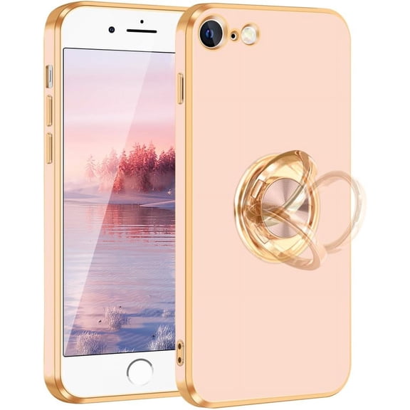 for iPhone 8 Case,iPhone 7 Case[with 360° Ring Holder] [Support Magnetic Car Mount ]Phone Case for Women Girls Slim Kickstand Shockproof Case for iPhone SE 3rd/2nd 2022/2020,4.7 inch,Rose Gold
