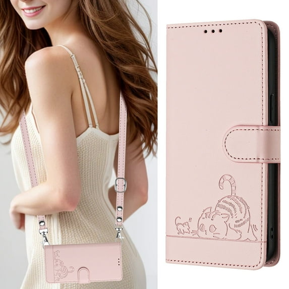 iPhone 8 Plus/7 Plus/6S Plus Case ,Cat PU Leather Crossbody Lanyard Strap RFID Magnetic Wallet Compatible with iPhone 8 Plus/7 Plus/6S Plus Cover
